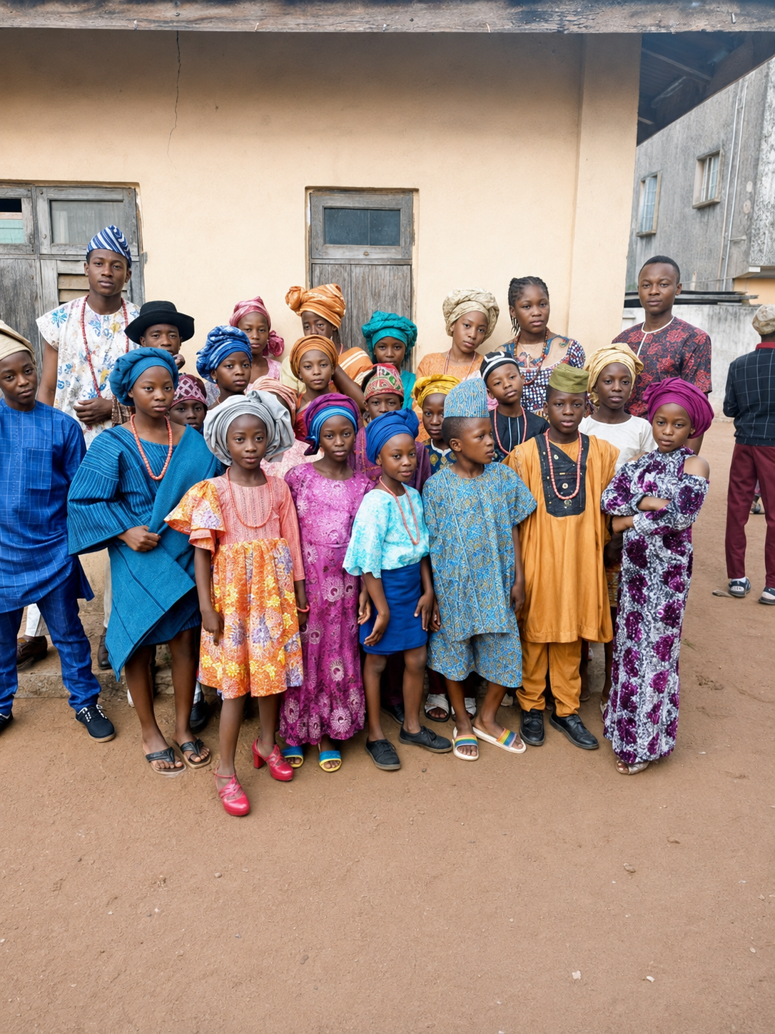 Students in colorful traditional African cultural day attire celebrating at school